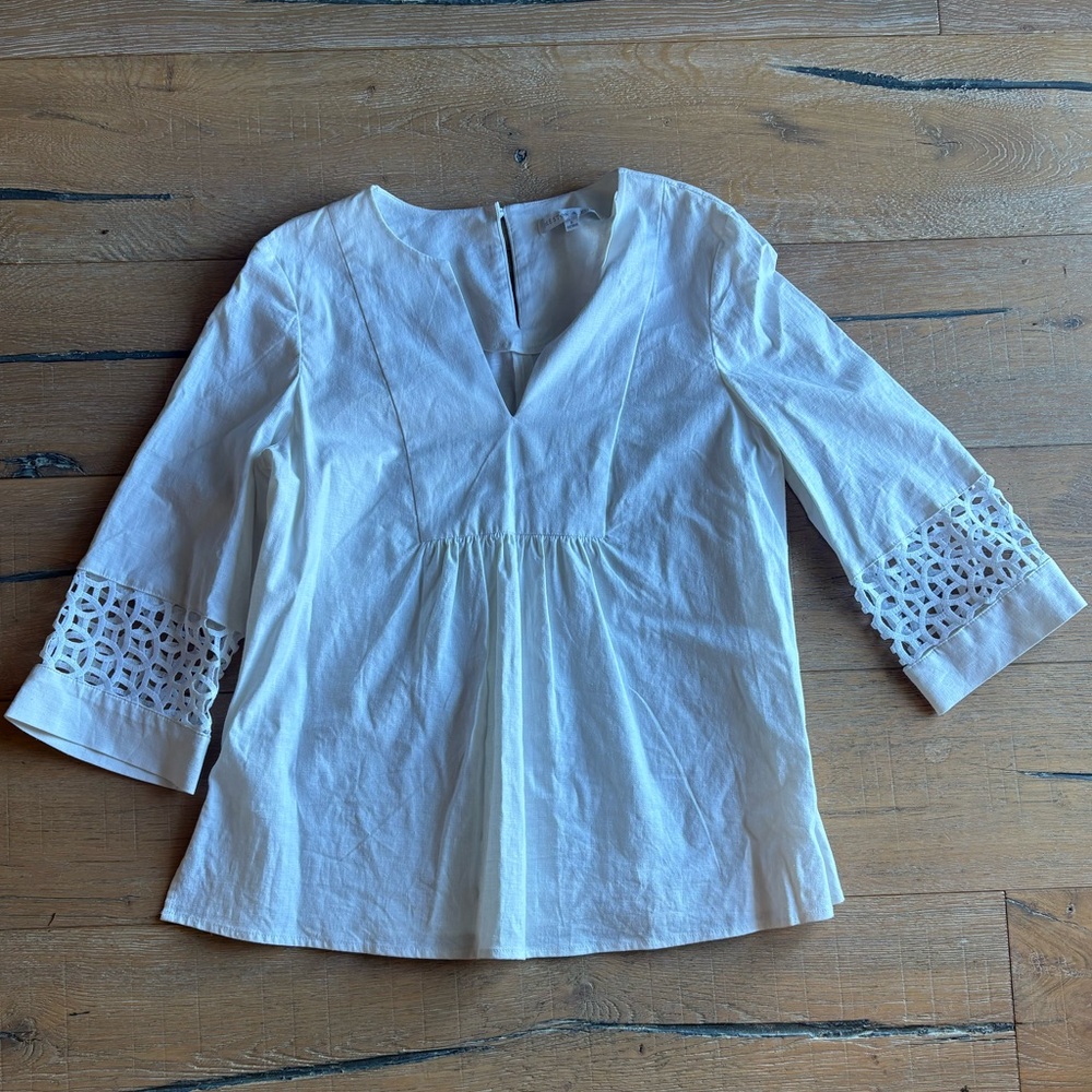 Preston & York Linen Blouse with Lace Sleeves